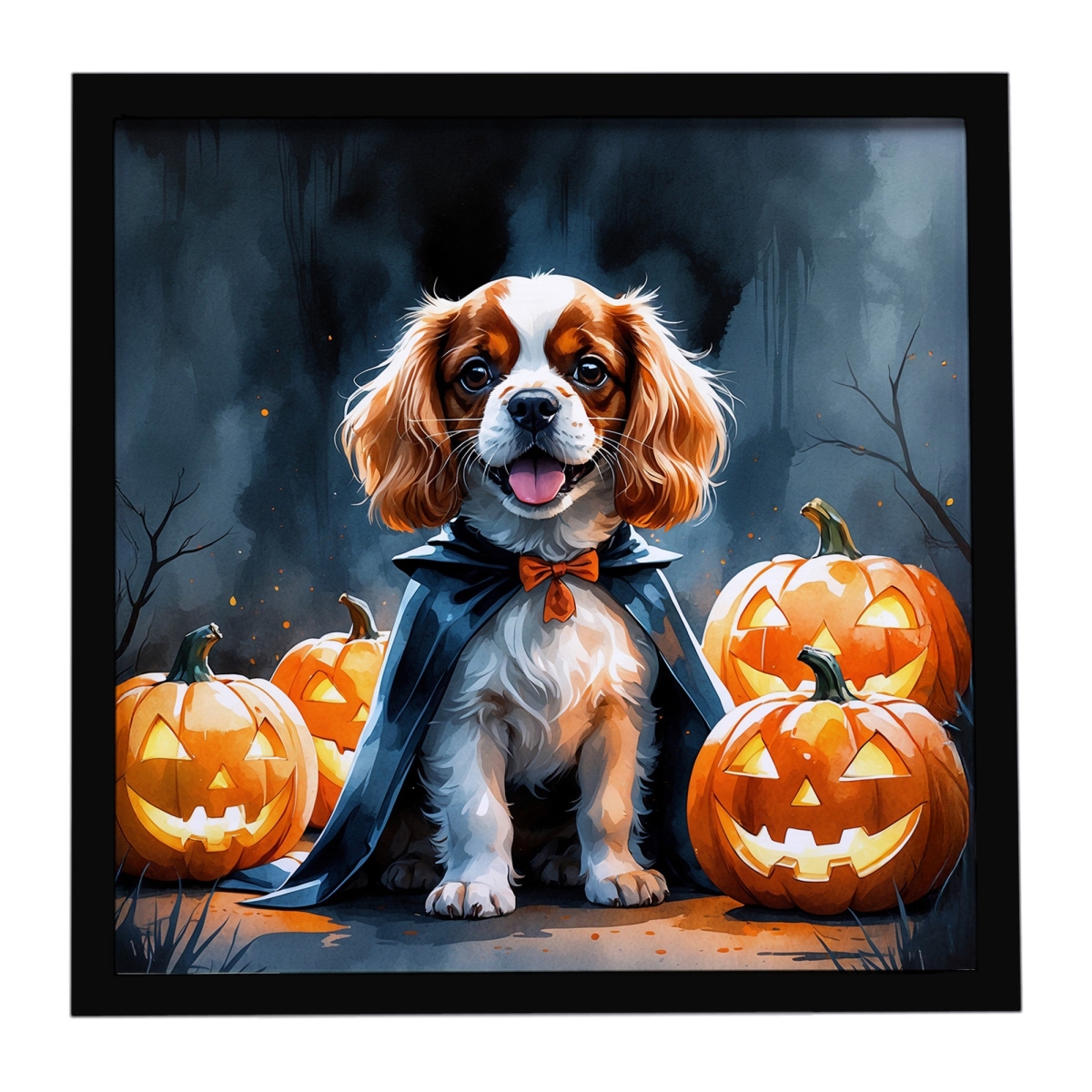 DAC8409MFP88 8 x 8 in. Cavalier Spaniel Puppy Halloween Framed Metal Print