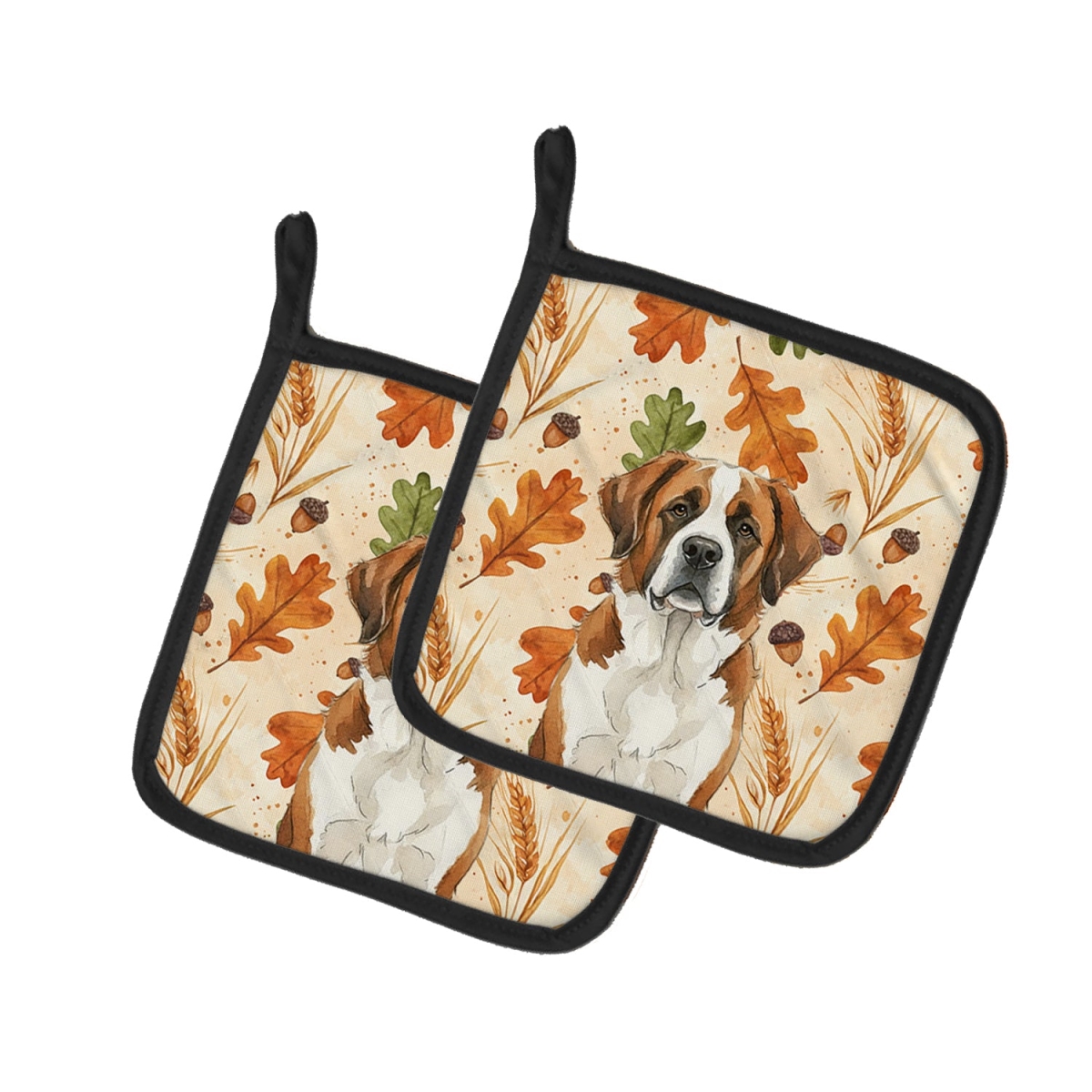 Picture of Carolines Treasures WDK7993PTHD 7.5 x 7.5 in. Brown & White Saint Bernard Heirloom Fall Pair of Pot Holders
