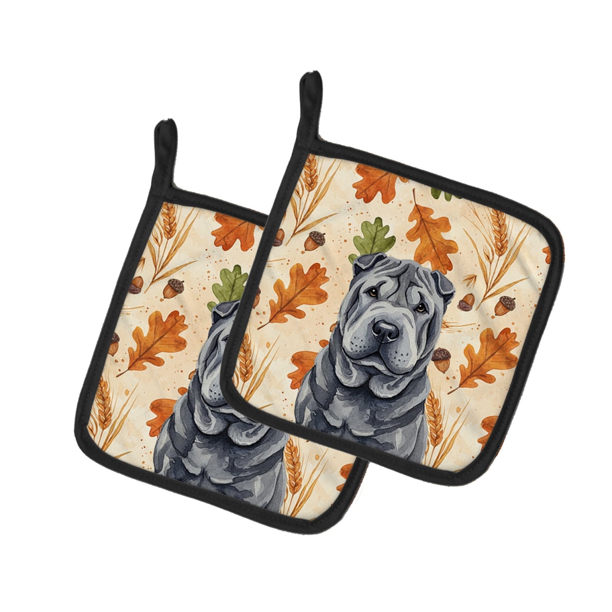 Picture of Carolines Treasures WDK8007PTHD 7.5 x 7.5 in. Black Shar Pei Heirloom Fall Pair of Pot Holders
