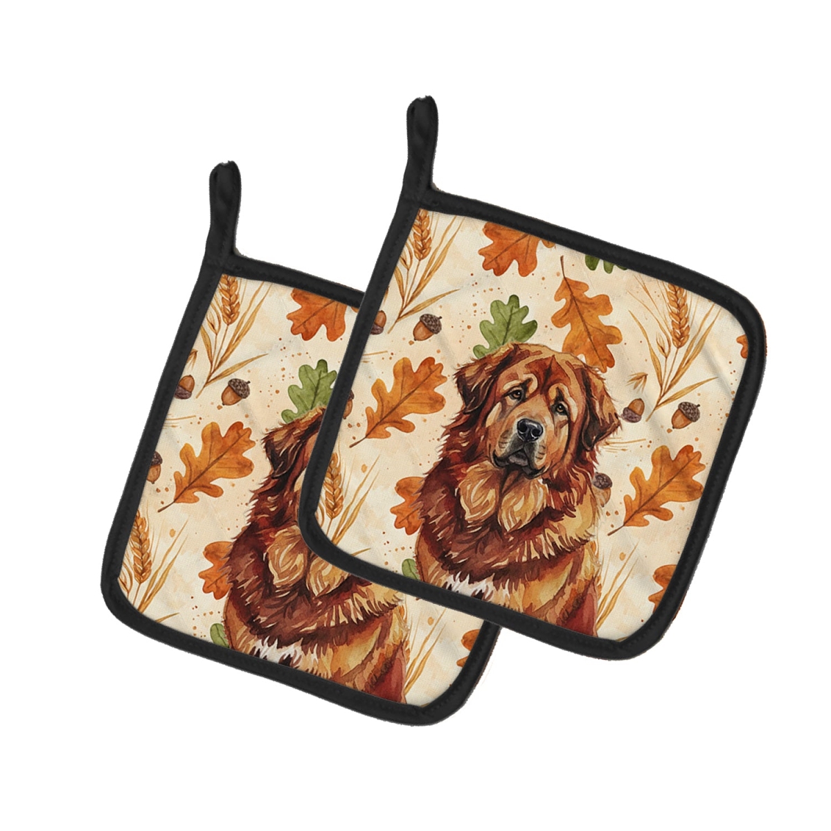 Picture of Carolines Treasures WDK8036PTHD 7.5 x 7.5 in. Red Gold Tibetan Mastiff Heirloom Fall Pair of Pot Holders