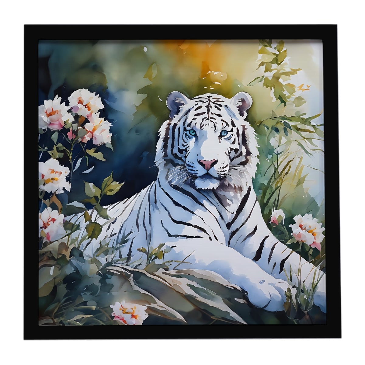 DAC3001MFP88 8 x 8 in. White Tiger Framed Metal Print
