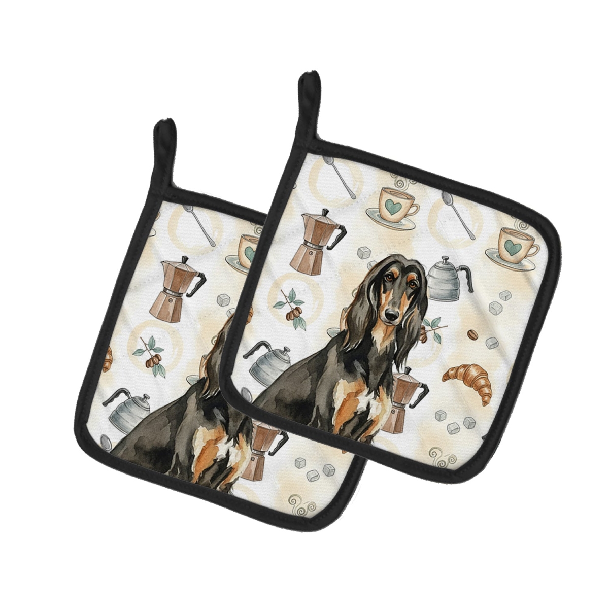 Picture of Carolines Treasures WDK7265PTHD 7.5 x 7.5 in. Black & Tan Afghan Hound Coffee Bar Pair of Pot Holders