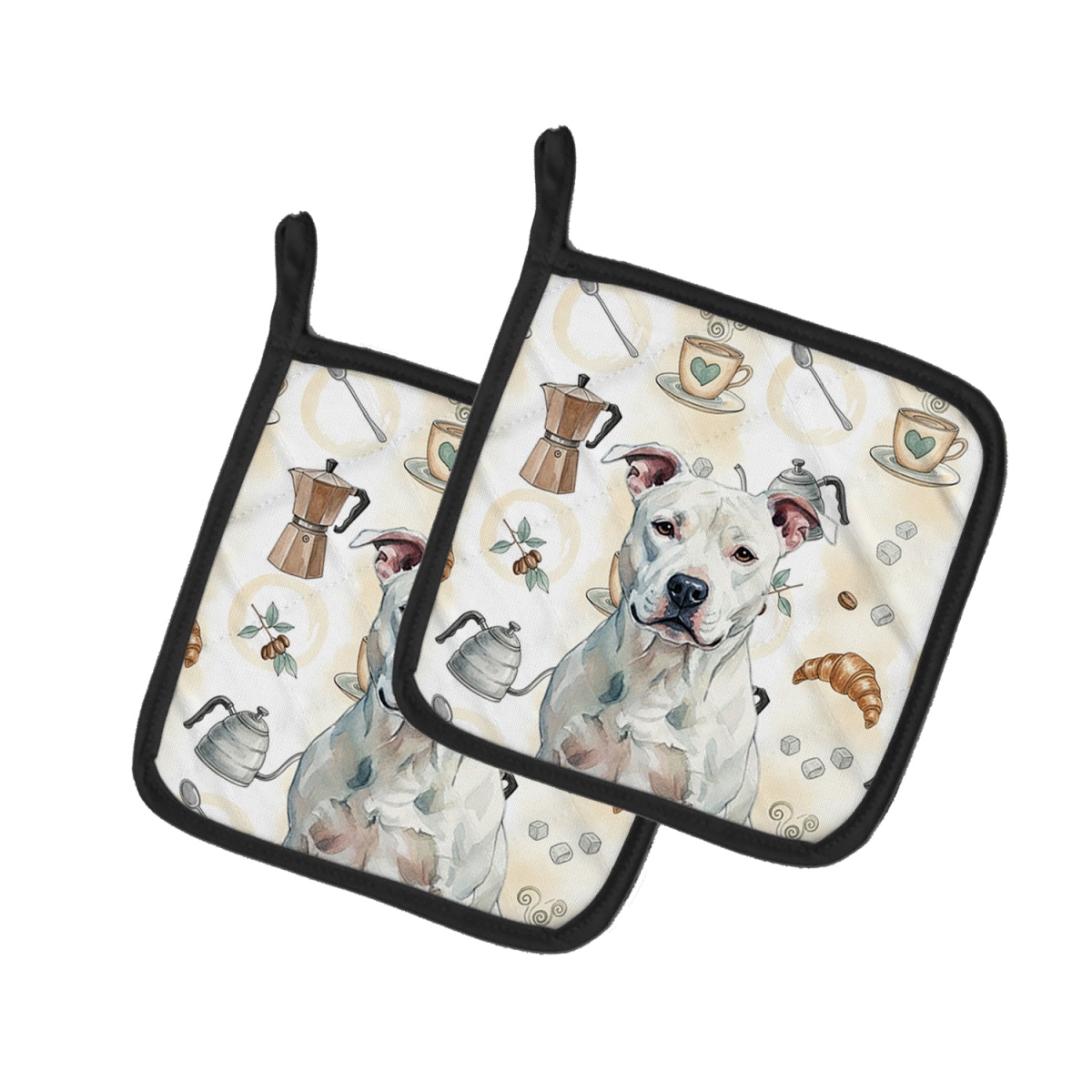 Picture of Carolines Treasures WDK7285PTHD 7.5 x 7.5 in. White American Staffordshire Terrier Coffee Bar Pair of Pot Holders