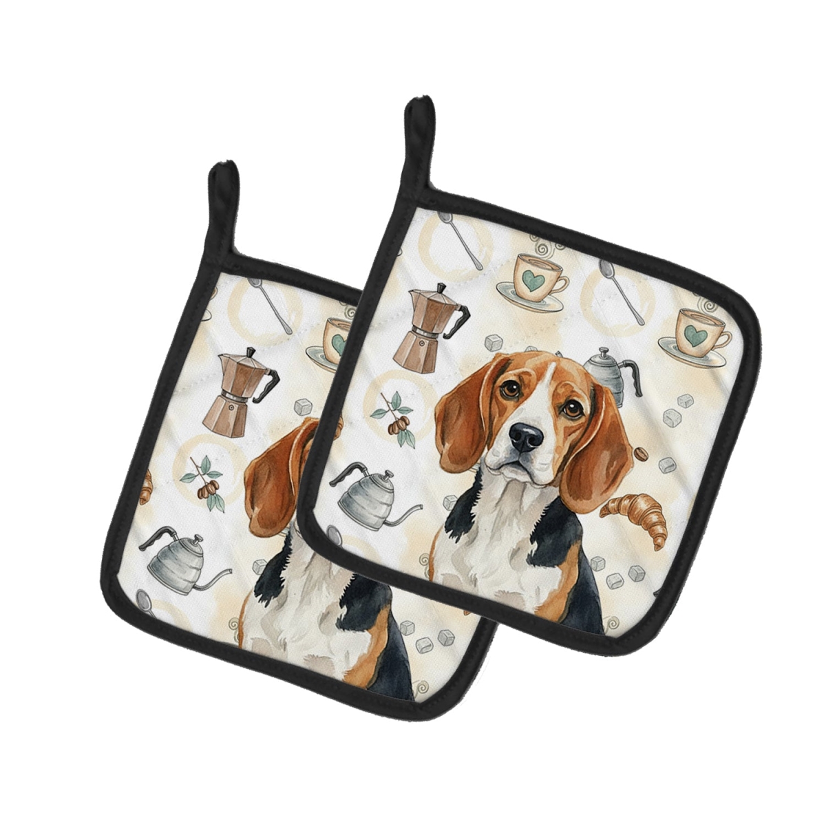 Picture of Carolines Treasures WDK7299PTHD 7.5 x 7.5 in. Beagle Coffee Bar Pair of Pot Holders