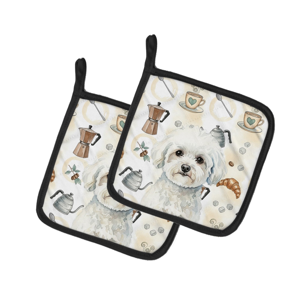 Picture of Carolines Treasures WDK7314PTHD 7.5 x 7.5 in. Bichon Frise Coffee Bar Pair of Pot Holders