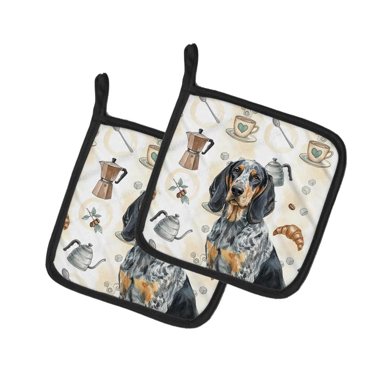 Picture of Carolines Treasures WDK7319PTHD 7.5 x 7.5 in. Bluetick Coonhound Coffee Bar Pair of Pot Holders