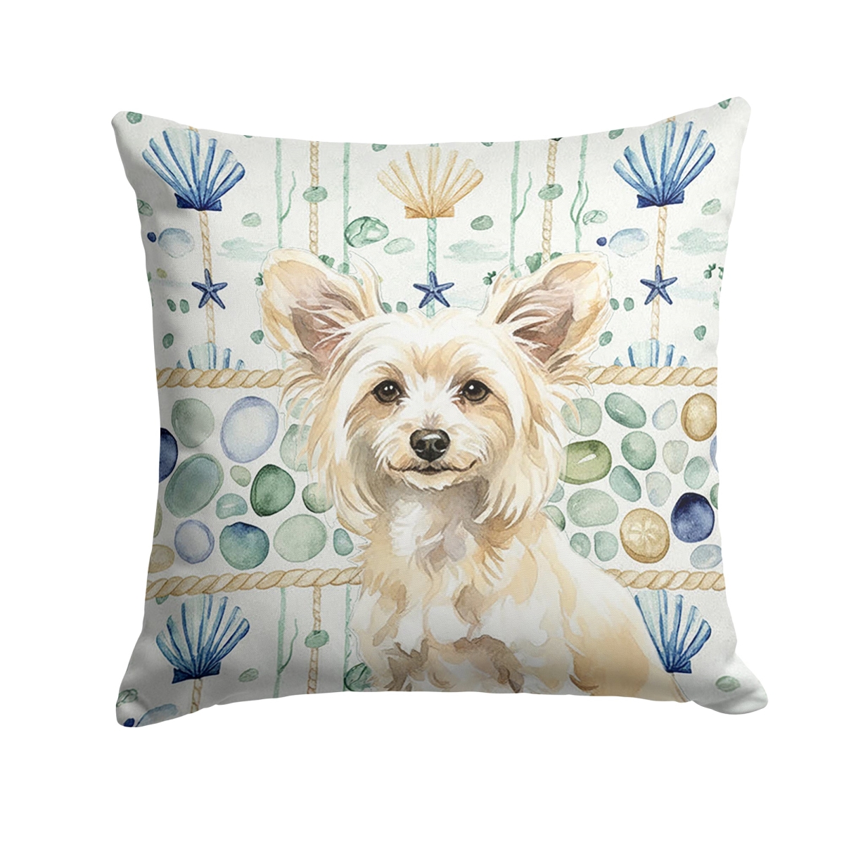 WDK6976PW1818 18 x 18 in. Powderpuff Chinese Crested Coastal Sea Glass Throw Pillow