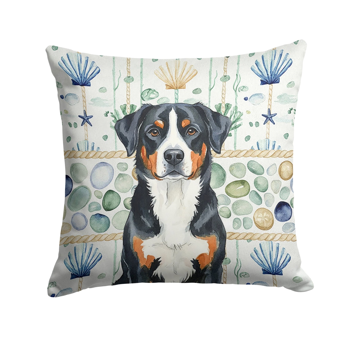 WDK7059PW1818 18 x 18 in. Greater Swiss Mountain Dog Coastal Sea Glass Throw Pillow