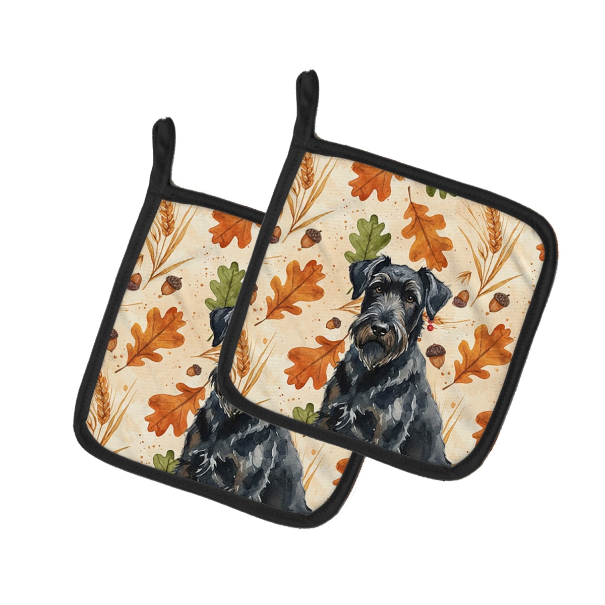 Picture of Carolines Treasures WDK7716PTHD 7.5 x 7.5 in. Black Russian Terrier Heirloom Fall Pair of Pot Holders