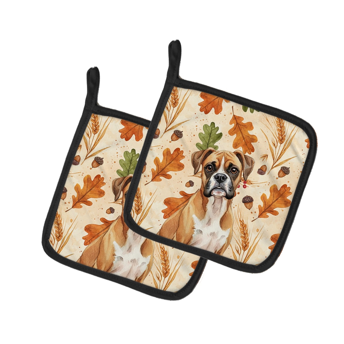 Picture of Carolines Treasures WDK7736PTHD 7.5 x 7.5 in. Boxer Heirloom Fall Pair of Pot Holders