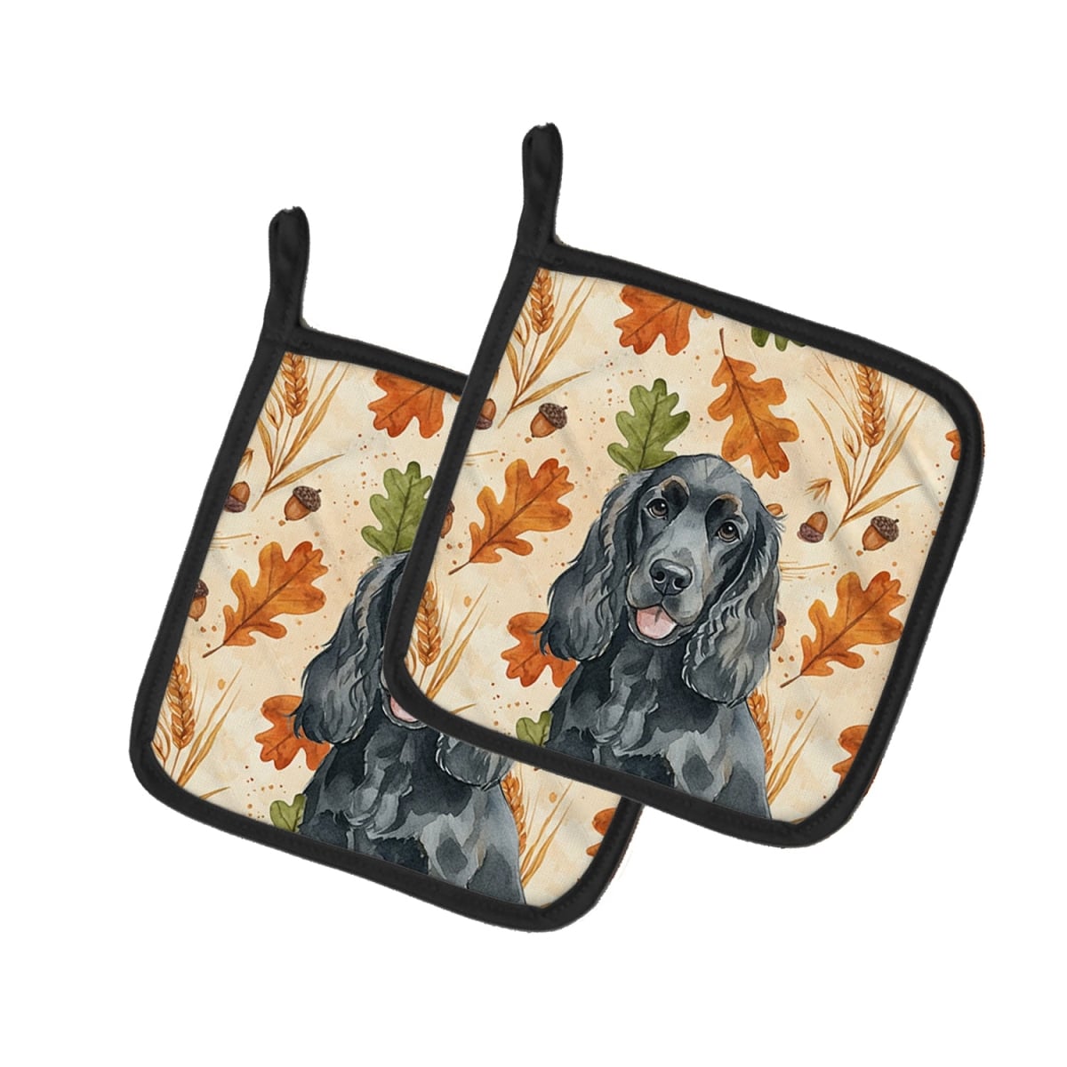 Picture of Carolines Treasures WDK7781PTHD 7.5 x 7.5 in. Black Cocker Spaniel Heirloom Fall Pair of Pot Holders