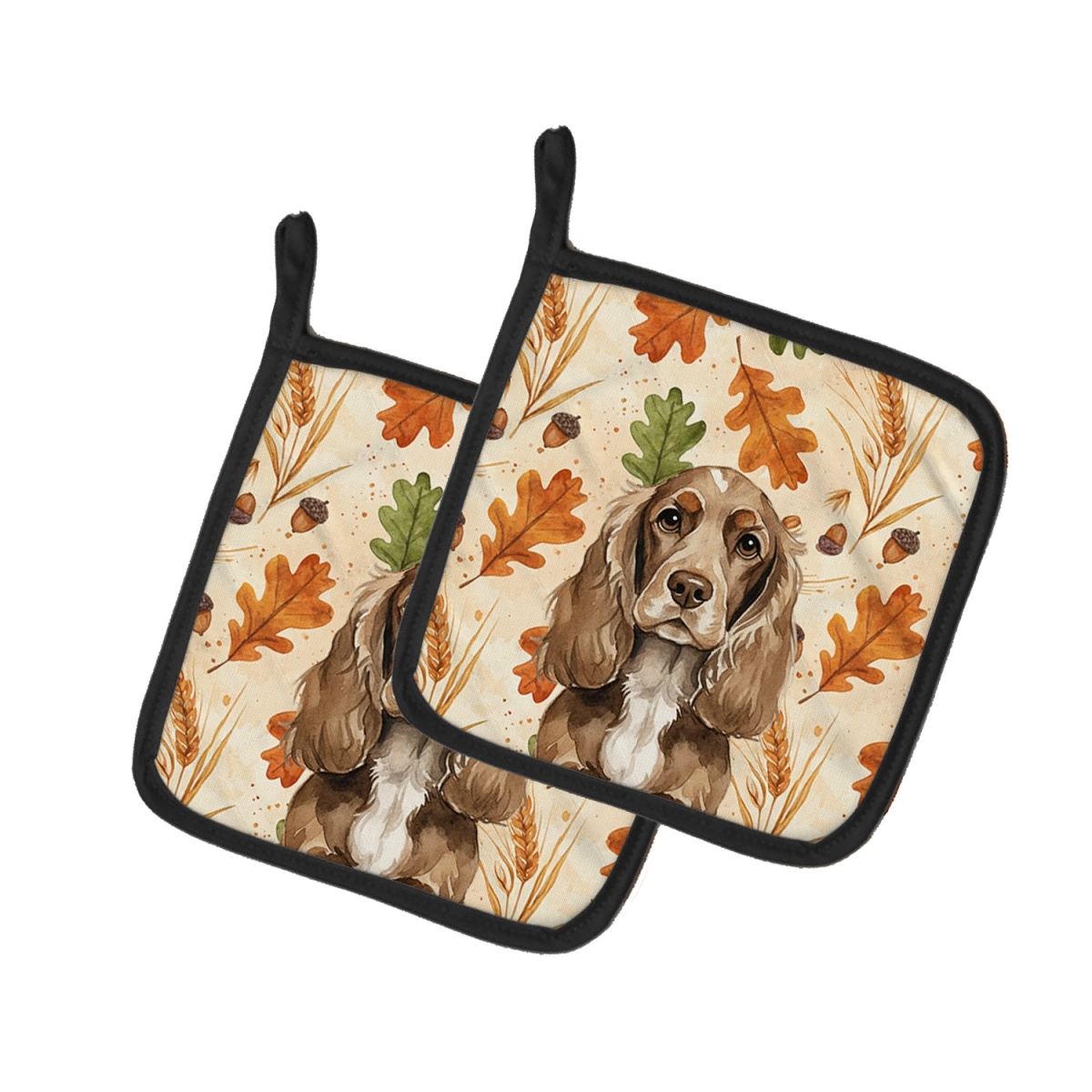 Picture of Carolines Treasures WDK7783PTHD 7.5 x 7.5 in. Chocolate Cocker Spaniel Heirloom Fall Pair of Pot Holders