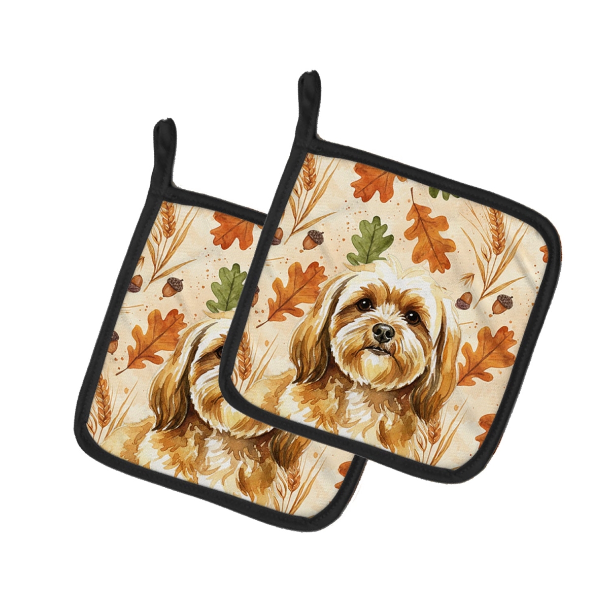 Picture of Carolines Treasures WDK7903PTHD 7.5 x 7.5 in. Gold Lhasa Apso Heirloom Fall Pair of Pot Holders