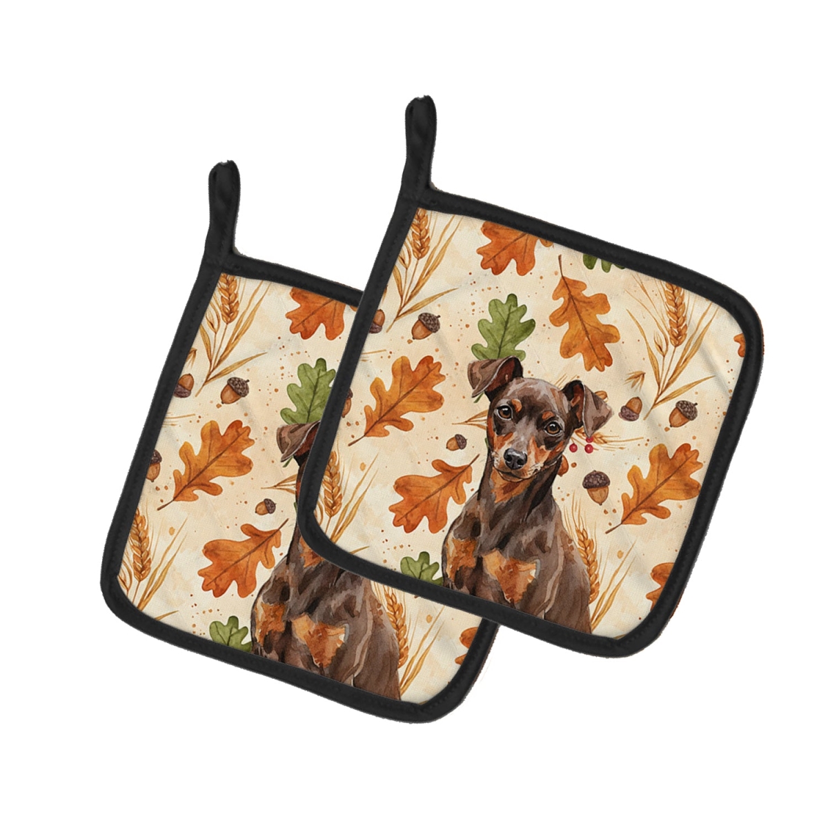Picture of Carolines Treasures WDK7914PTHD 7.5 x 7.5 in. Chocolate & Rust Miniature Pinscher Min Pin Heirloom Fall Pair of Pot Holders