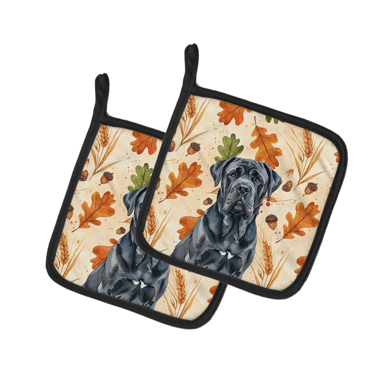 Picture of Carolines Treasures WDK7921PTHD 7.5 x 7.5 in. Black Neapolitan Mastiff Heirloom Fall Pair of Pot Holders