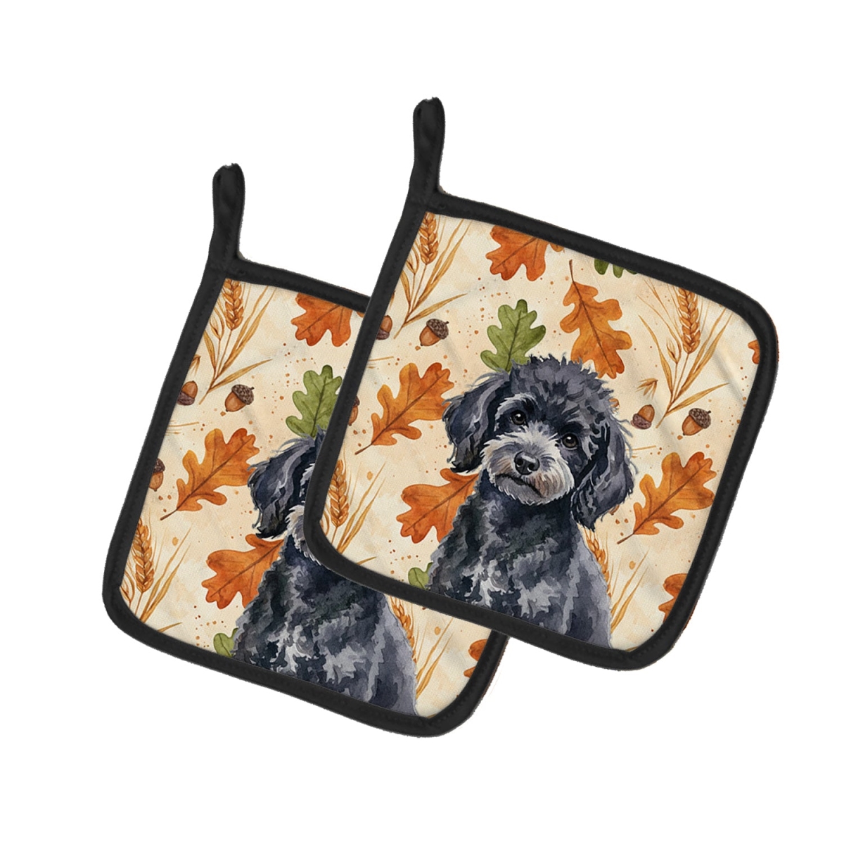 Picture of Carolines Treasures WDK7973PTHD 7.5 x 7.5 in. Toy Black Poodle Heirloom Fall Pair of Pot Holders