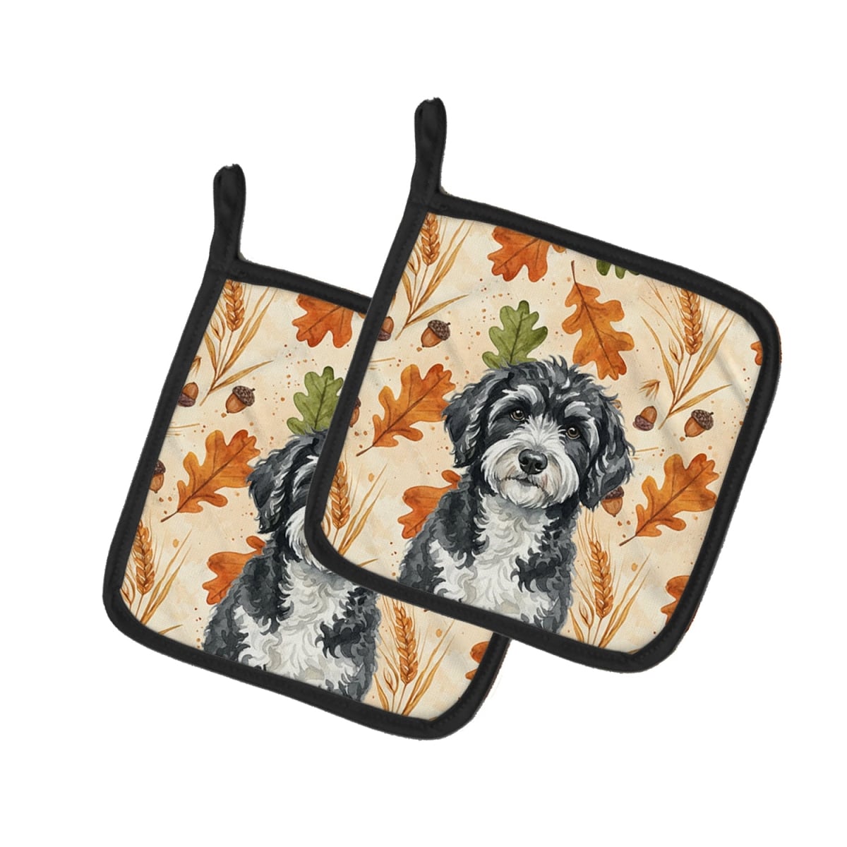 Picture of Carolines Treasures WDK7978PTHD 7.5 x 7.5 in. Portuguese Water Dog Heirloom Fall Pair of Pot Holders