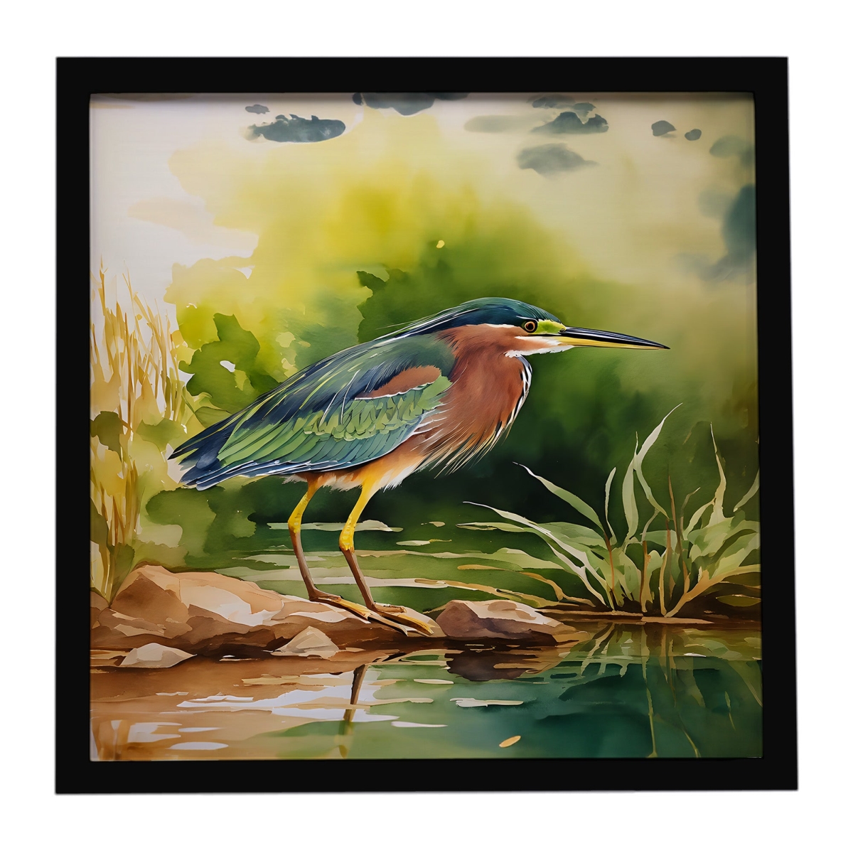 DAC3229MFP88 8 x 8 in. Green Heron Framed Metal Print