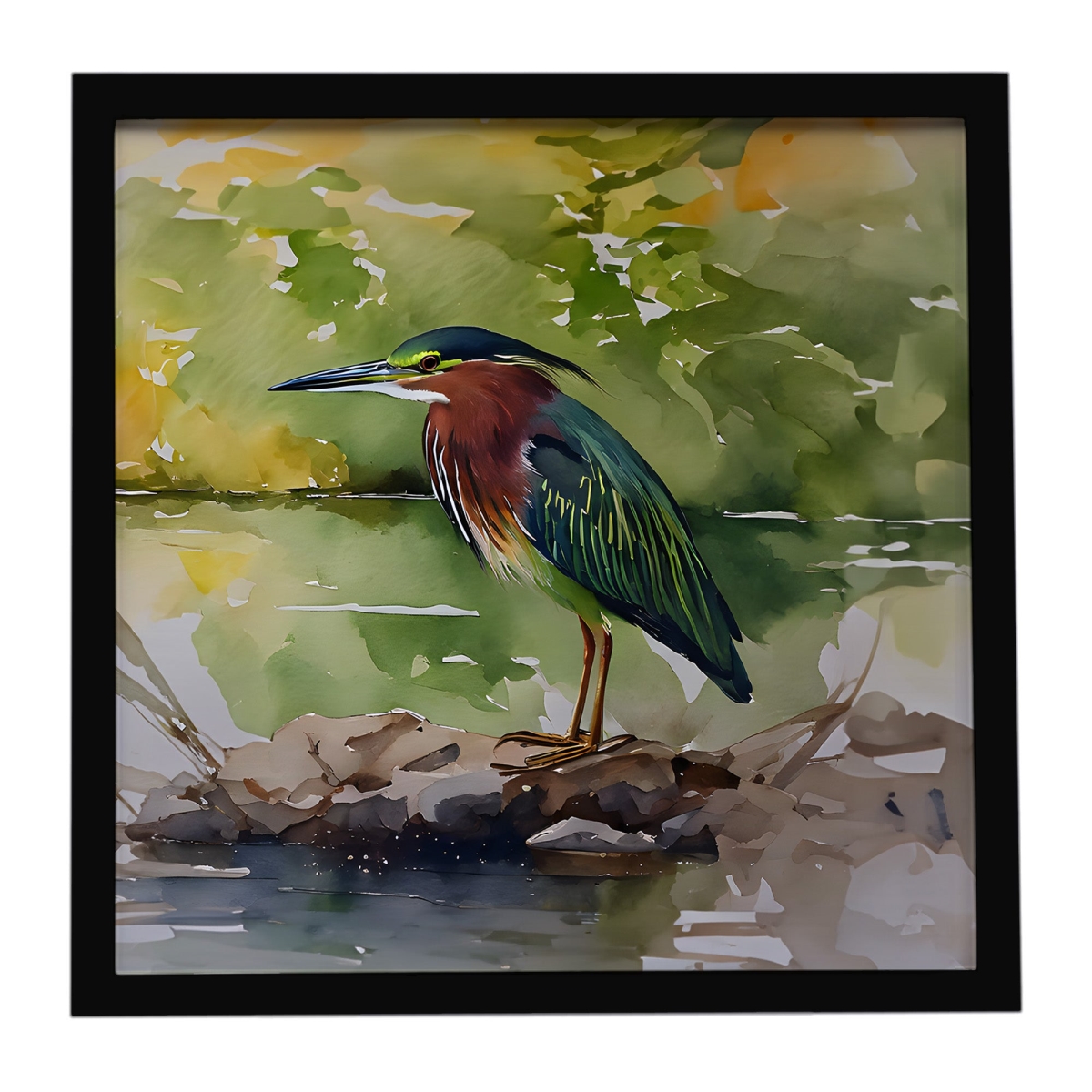 DAC3230MFP88 8 x 8 in. Green Heron Framed Metal Print