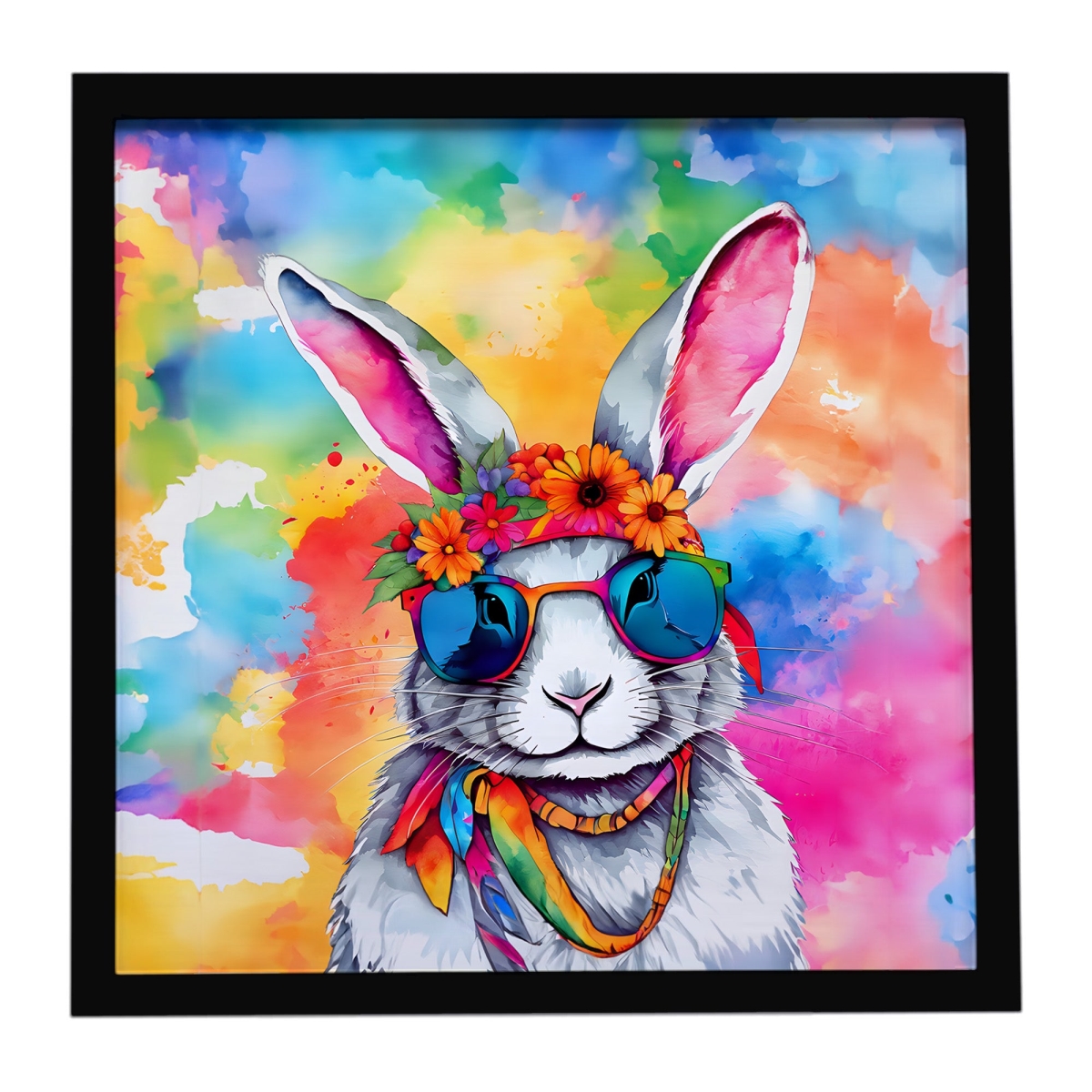 DAC4032MFP88 8 x 8 in. Hippie Animal Rabbit Framed Metal Print