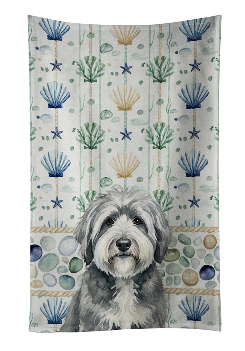 WDK7137KTWL 25 x 15 in. Gray & White Old English Sheepdog Coastal Sea Glass Kitchen Towel
