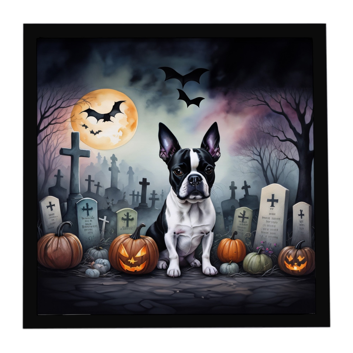 DAC2020MFP88 8 x 8 in. Boston Terrier Spooky Halloween Framed Metal Print