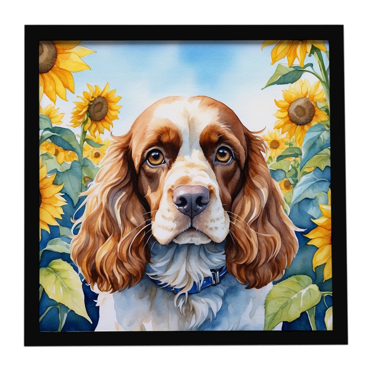 DAC6058MFP88 8 x 8 in. Cocker Spaniel in Sunflowers Framed Metal Print