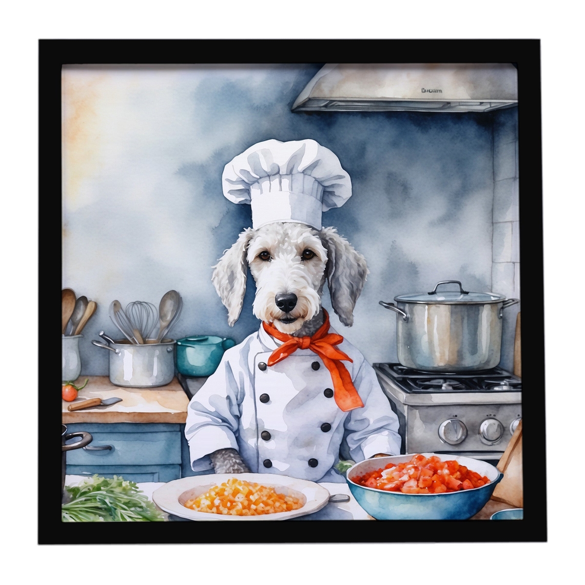 DAC6199MFP88 8 x 8 in. Bedlington Terrier The Chef Framed Metal Print