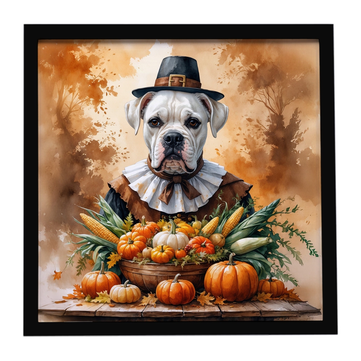 DAC8304MFP88 8 x 8 in. White Boxer Thanksgiving Framed Metal Print