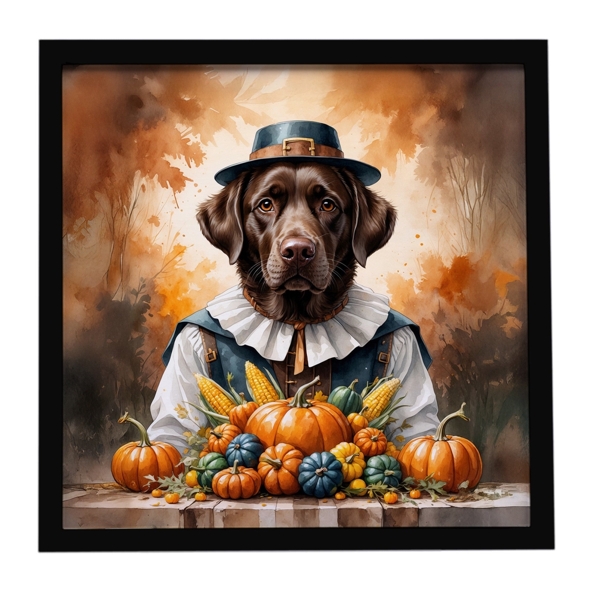 DAC8322MFP88 8 x 8 in. Chocolate Labrador Retriever Thanksgiving Framed Metal Print