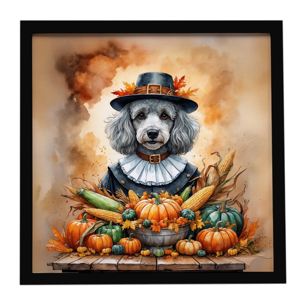 DAC8327MFP88 8 x 8 in. Gray Silver Poodle Thanksgiving Framed Metal Print