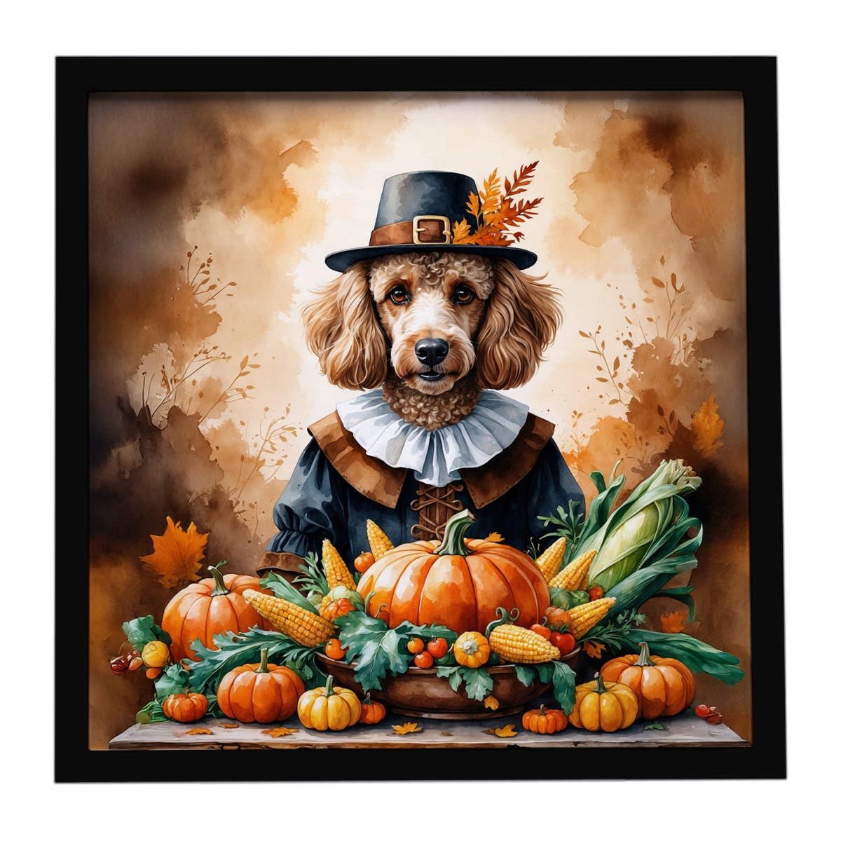 DAC8329MFP88 8 x 8 in. Poodle Thanksgiving Framed Metal Print