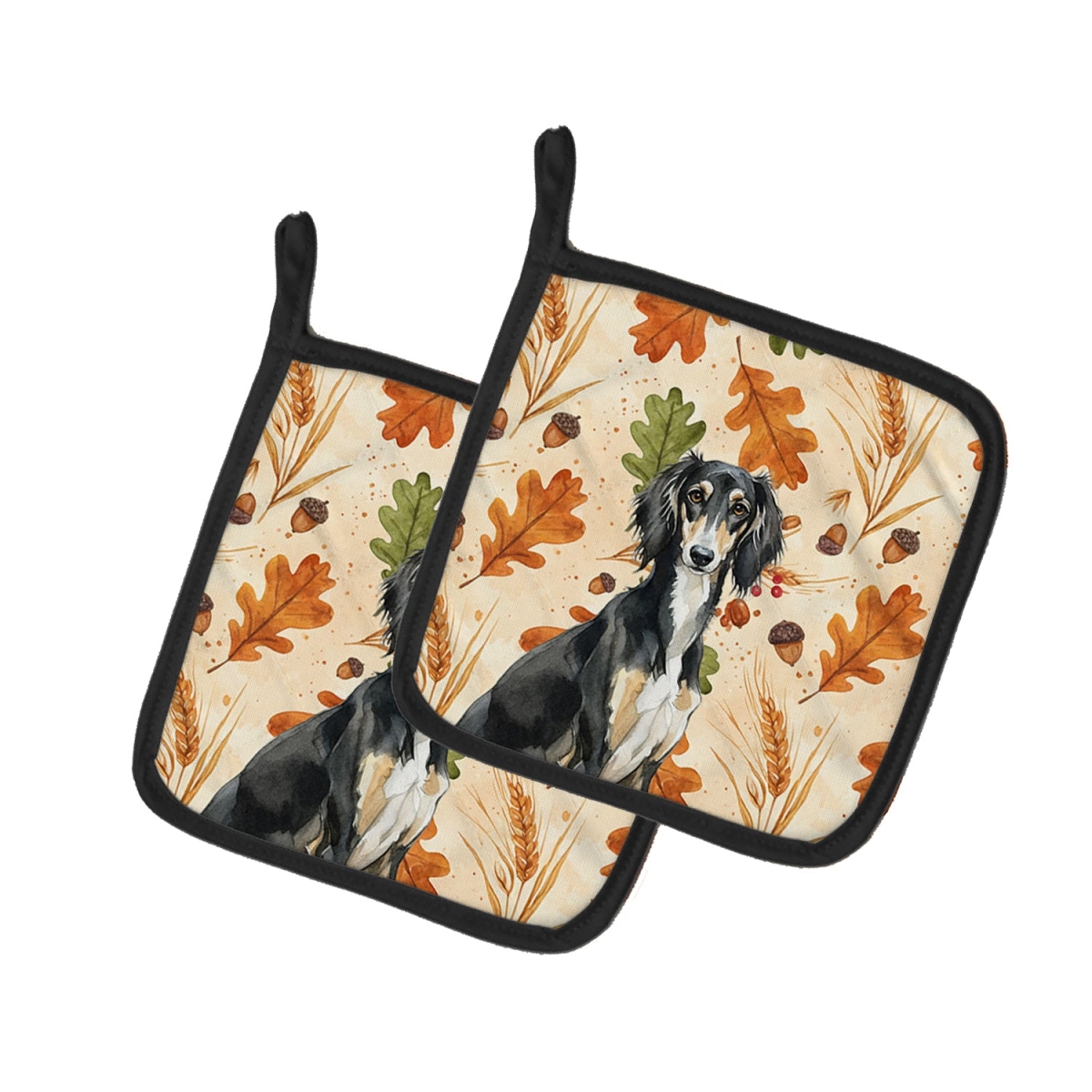 Picture of Carolines Treasures WDK7994PTHD 7.5 x 7.5 in. Black & Tan Saluki Heirloom Fall Pair of Pot Holders