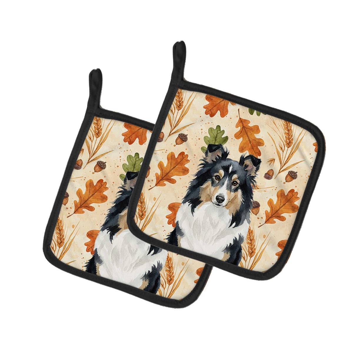 Picture of Carolines Treasures WDK8010PTHD 7.5 x 7.5 in. Tricolor Sheltie Heirloom Fall Pair of Pot Holders