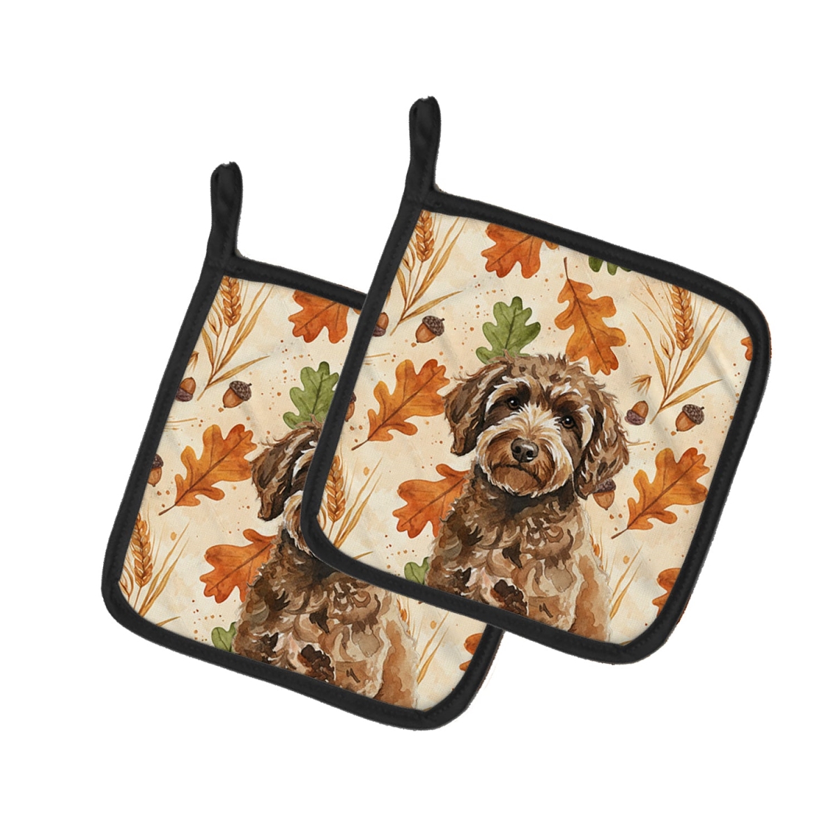 Picture of Carolines Treasures WDK8026PTHD 7.5 x 7.5 in. Spanish Water Dog Heirloom Fall Pair of Pot Holders