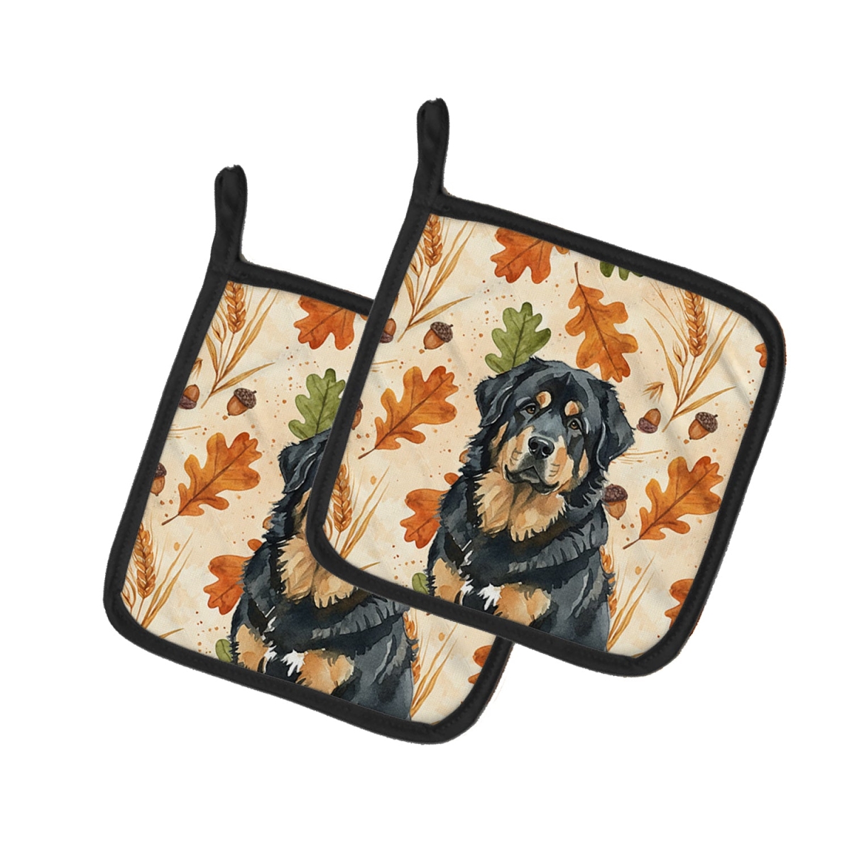 Picture of Carolines Treasures WDK8034PTHD 7.5 x 7.5 in. Black & Tan Tibetan Mastiff Heirloom Fall Pair of Pot Holders