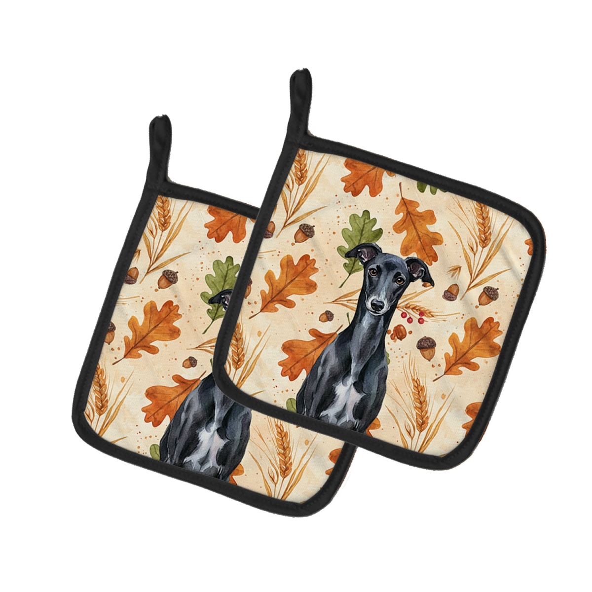 Picture of Carolines Treasures WDK8051PTHD 7.5 x 7.5 in. Black Whippet Heirloom Fall Pair of Pot Holders