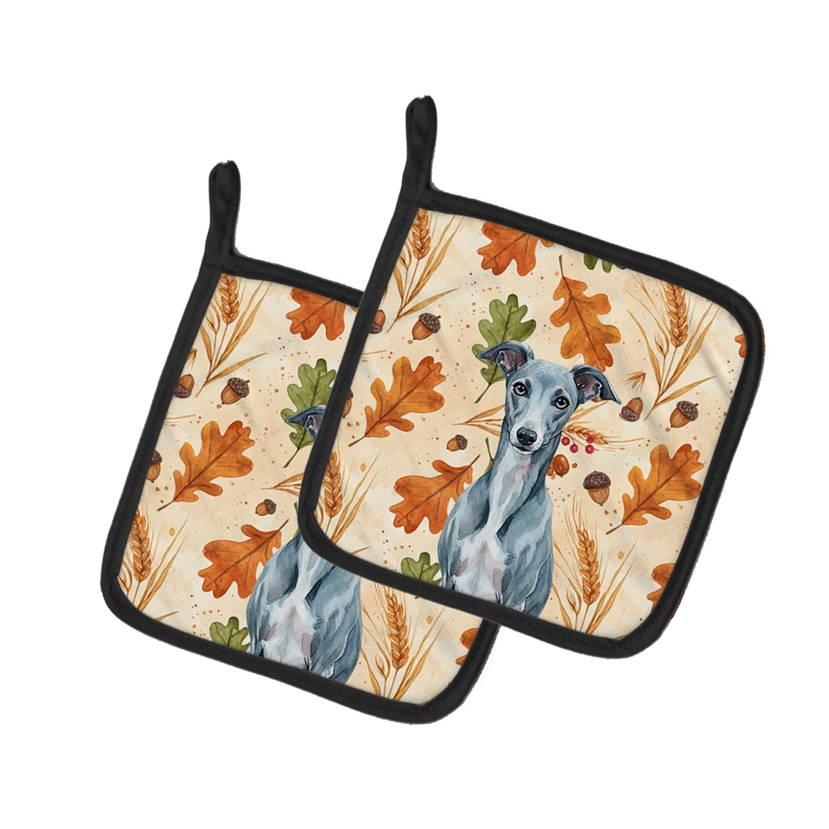 Picture of Carolines Treasures WDK8052PTHD 7.5 x 7.5 in. Blue Whippet Heirloom Fall Pair of Pot Holders