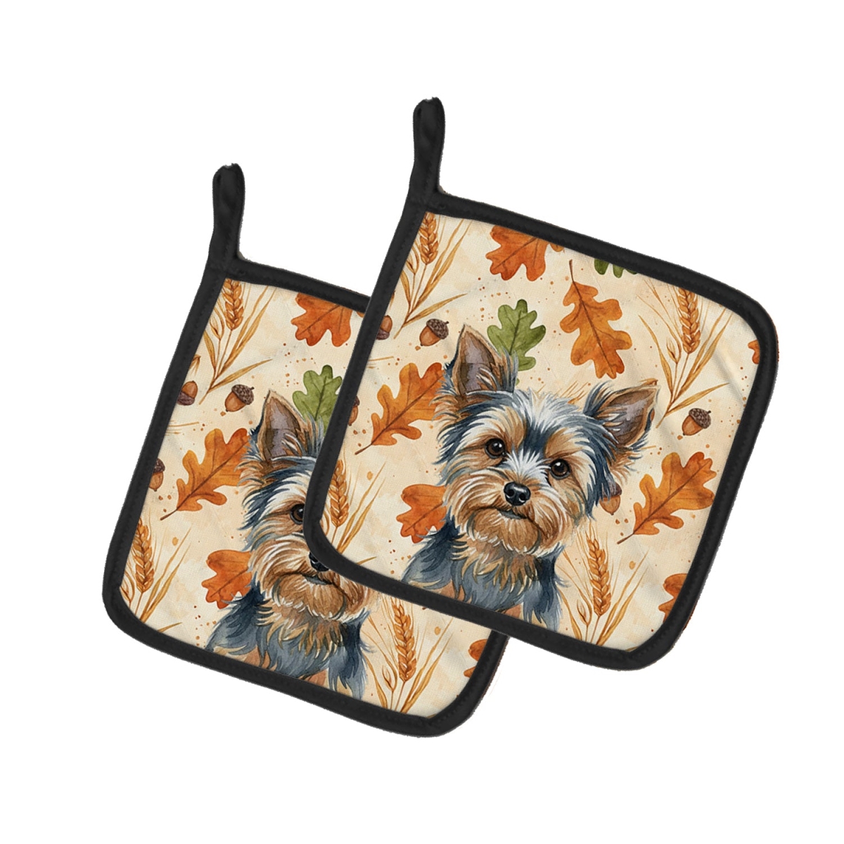 Picture of Carolines Treasures WDK8064PTHD 7.5 x 7.5 in. Blue & Tan Yorkshire Terrier Heirloom Fall Pair of Pot Holders