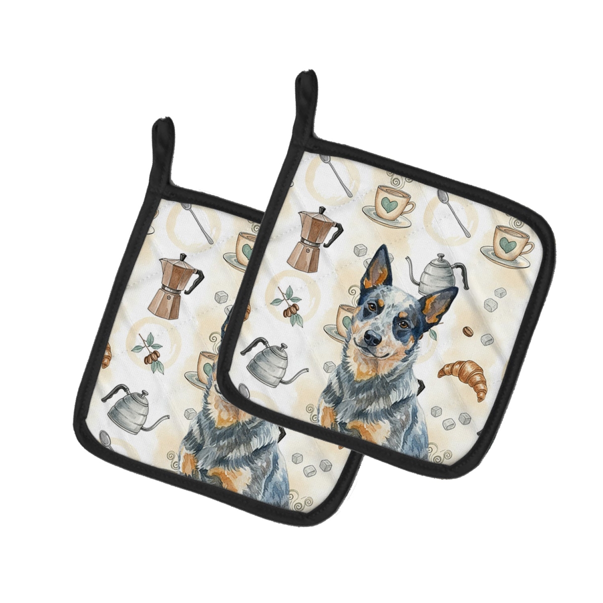 Picture of Carolines Treasures WDK7287PTHD 7.5 x 7.5 in. Blue Heeler Australian Cattle Dog Coffee Bar Pair of Pot Holders