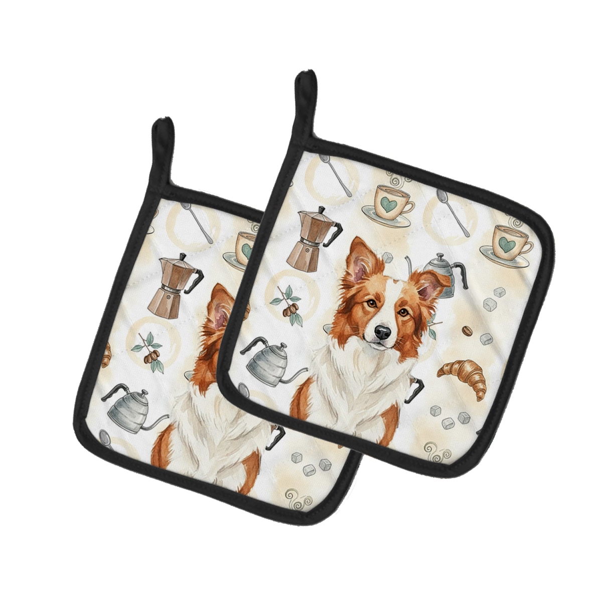 Picture of Carolines Treasures WDK7324PTHD 7.5 x 7.5 in. Red & White Border Collie Coffee Bar Pair of Pot Holders
