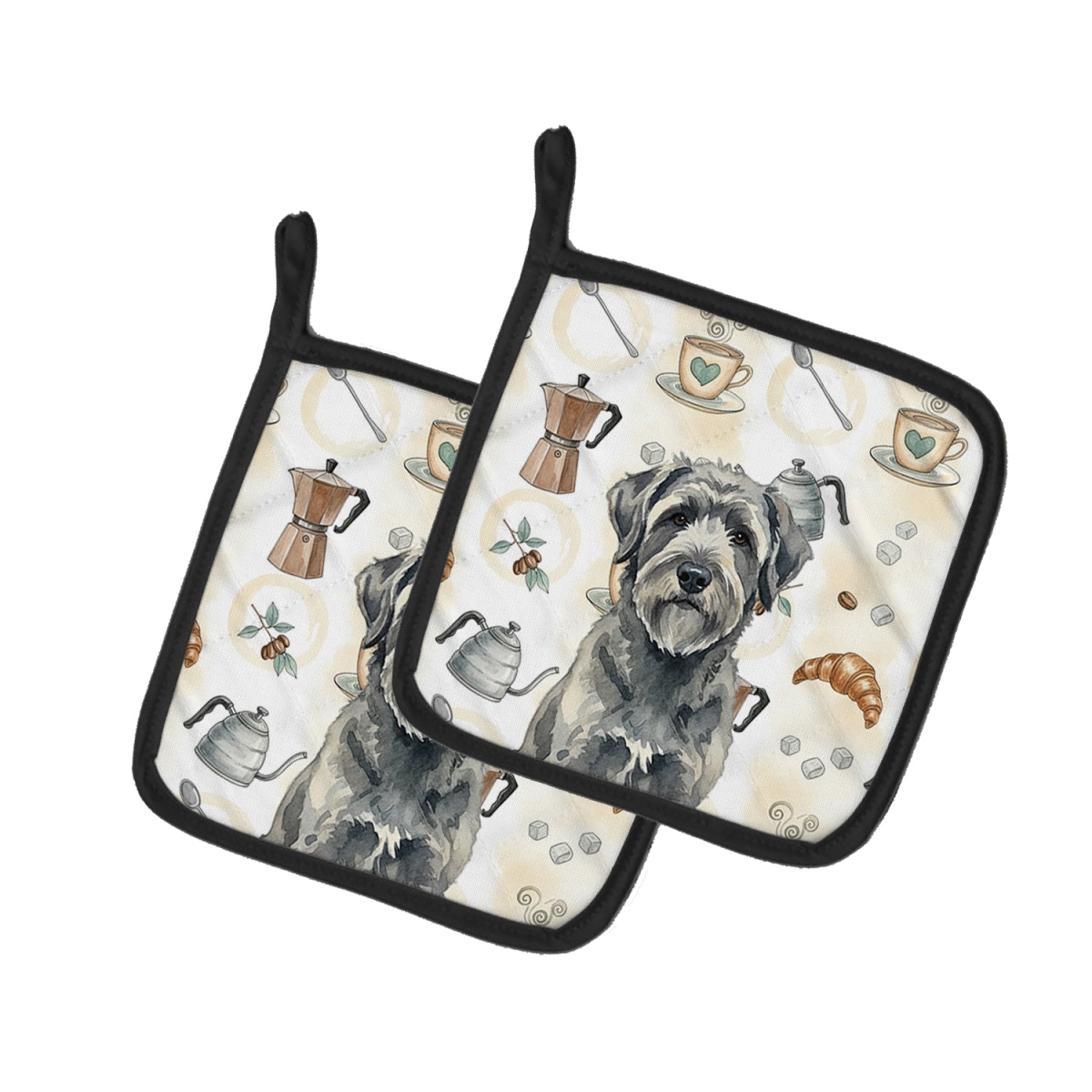 Picture of Carolines Treasures WDK7335PTHD 7.5 x 7.5 in. Gray Bouvier des Flandres Coffee Bar Pair of Pot Holders