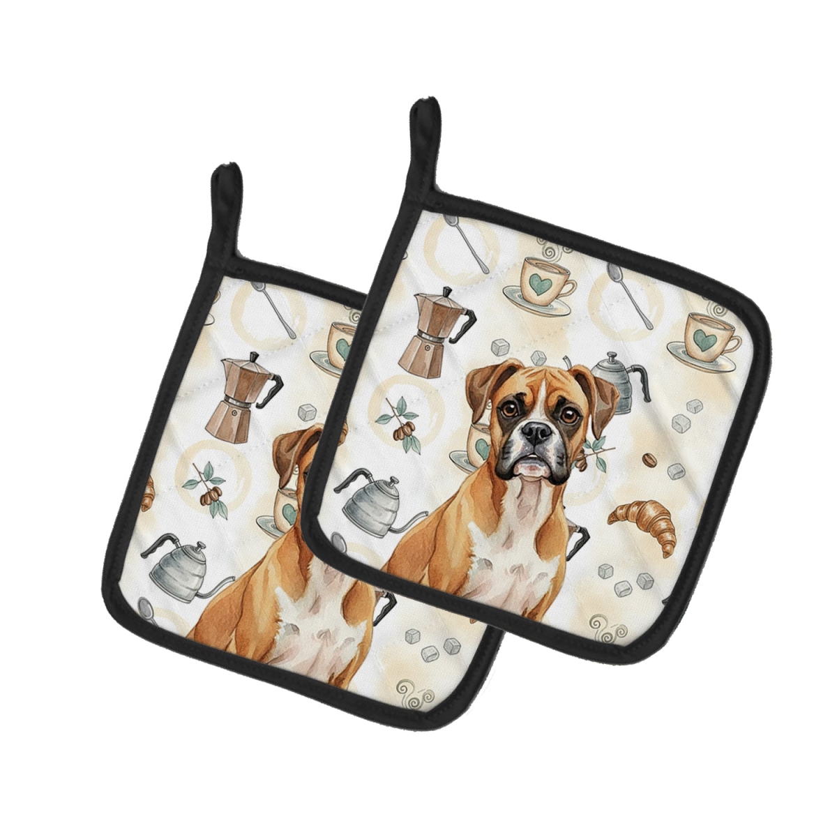 Picture of Carolines Treasures WDK7336PTHD 7.5 x 7.5 in. Boxer Coffee Bar Pair of Pot Holders