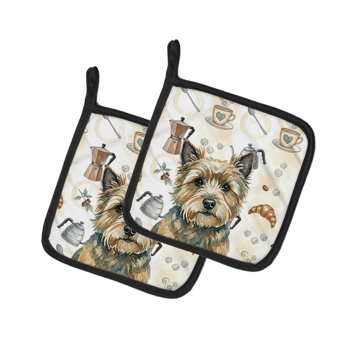 Picture of Carolines Treasures WDK7356PTHD 7.5 x 7.5 in. Cairn Terrier Coffee Bar Pair of Pot Holders