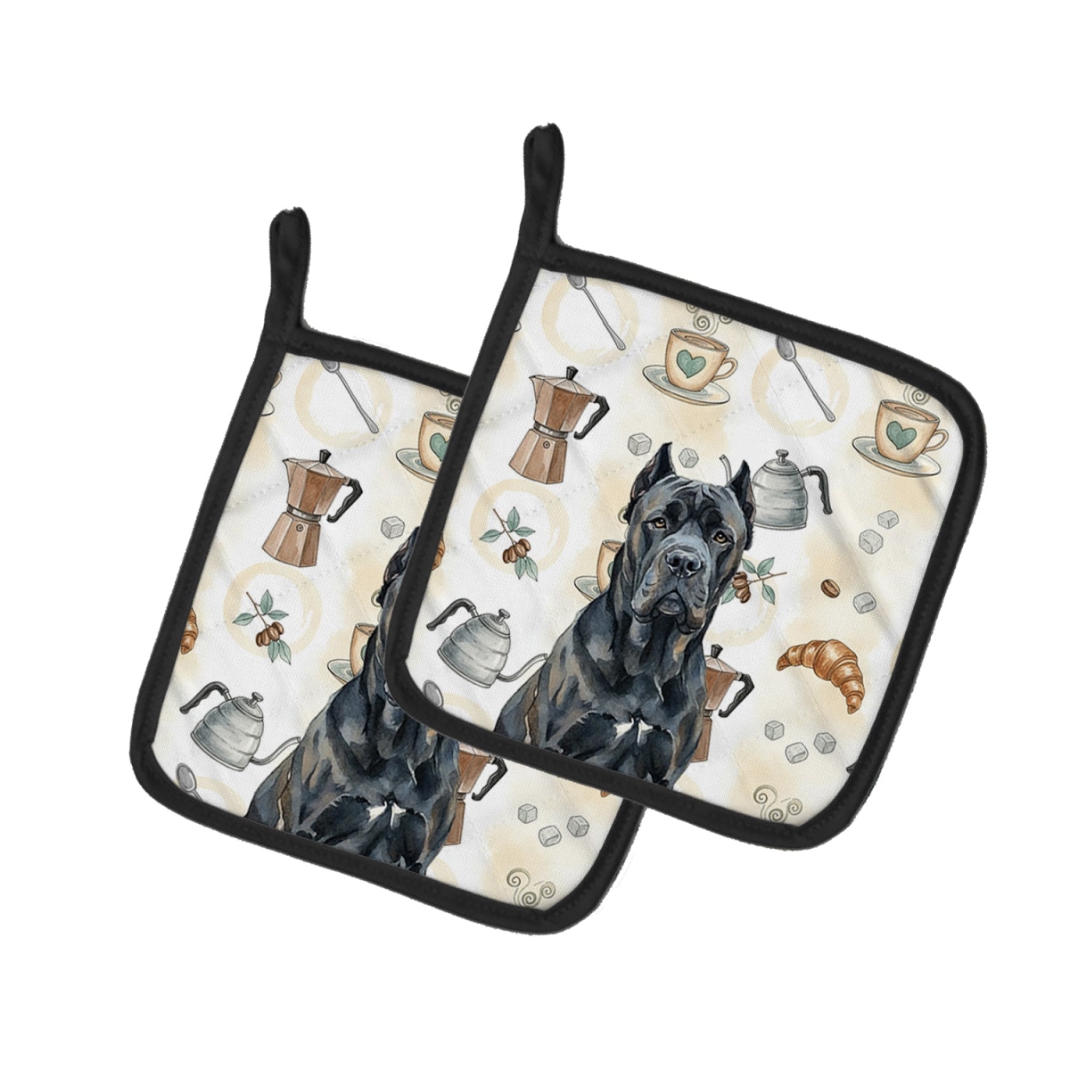 Picture of Carolines Treasures WDK7357PTHD 7.5 x 7.5 in. Cane Corso Coffee Bar Pair of Pot Holders