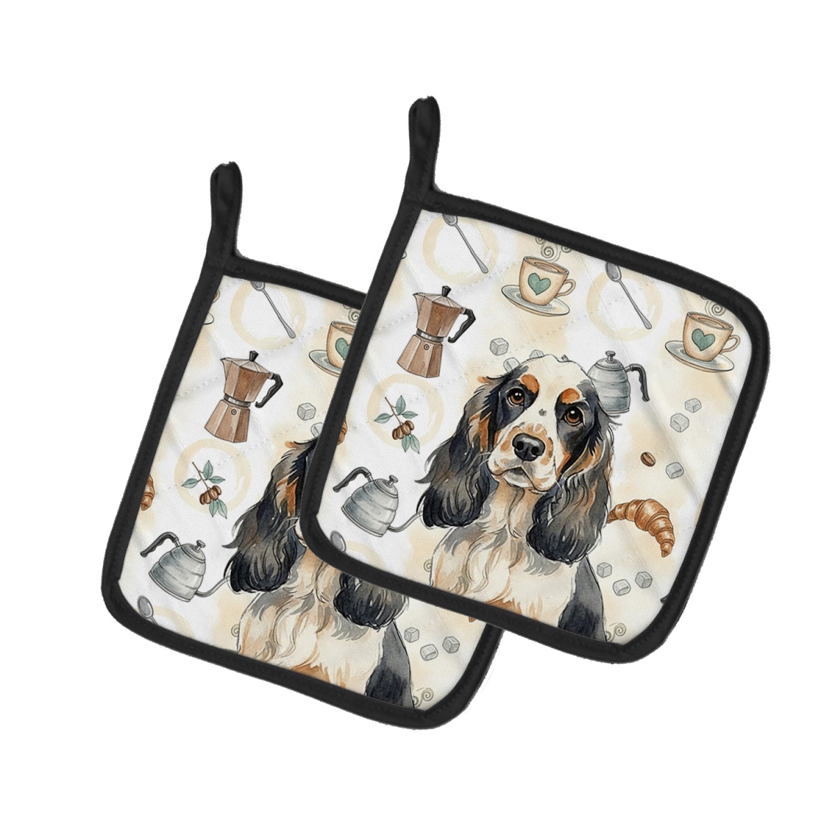 Picture of Carolines Treasures WDK7384PTHD 7.5 x 7.5 in. Parti Cocker Spaniel Coffee Bar Pair of Pot Holders