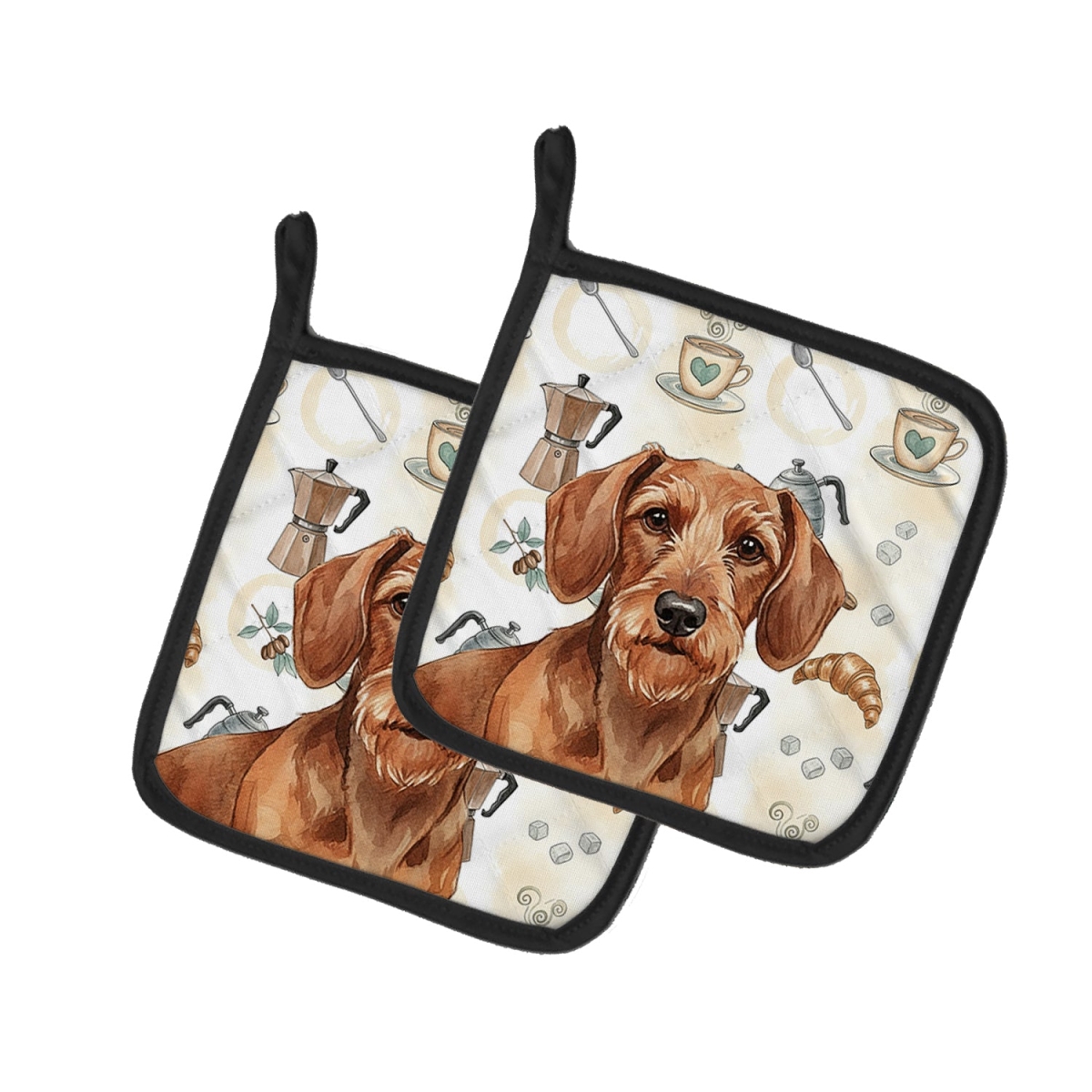 Picture of Carolines Treasures WDK7402PTHD 7.5 x 7.5 in. Wirehaired Red Dachshund Coffee Bar Pair of Pot Holders