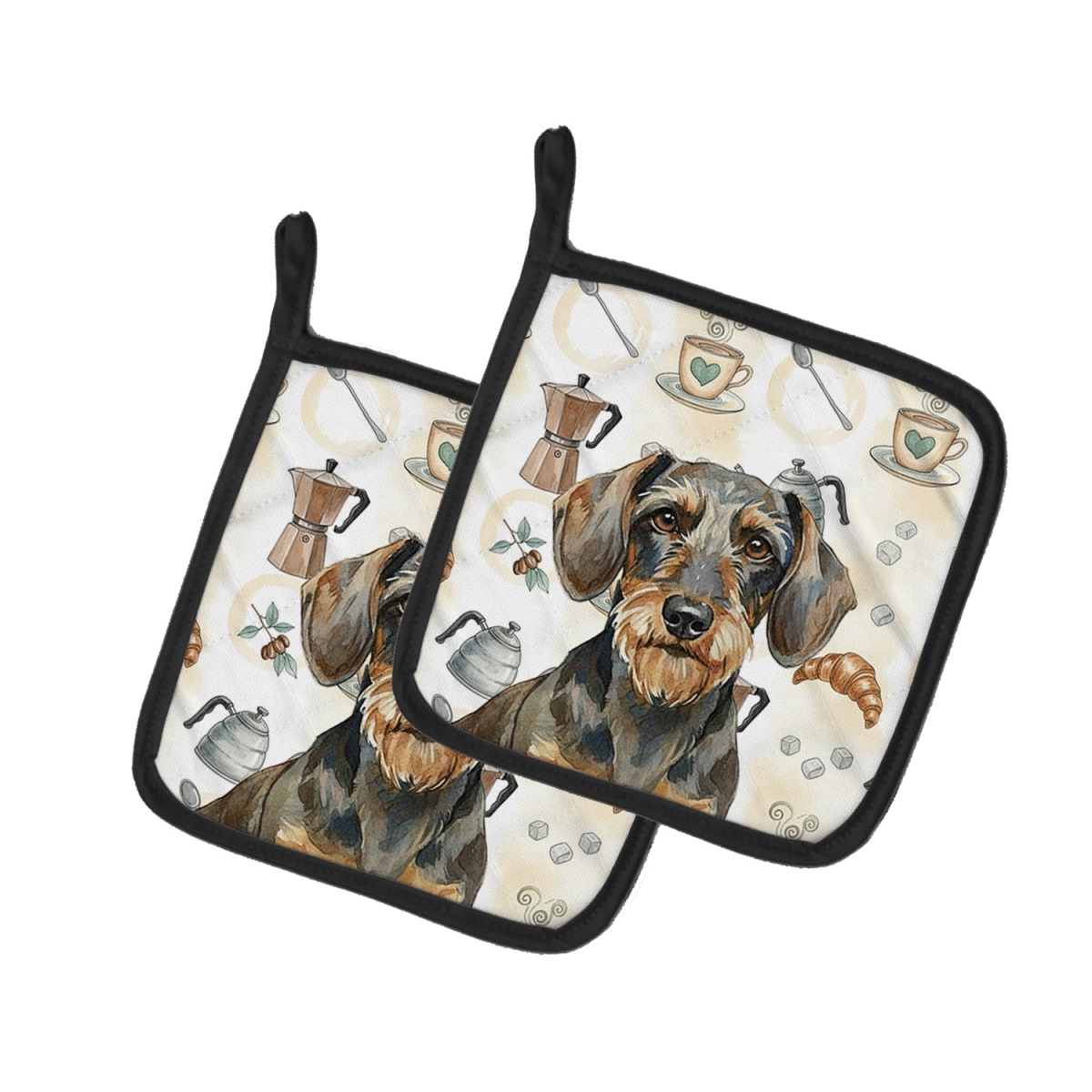 Picture of Carolines Treasures WDK7403PTHD 7.5 x 7.5 in. Wirehaired Wild Boar Dachshund Coffee Bar Pair of Pot Holders