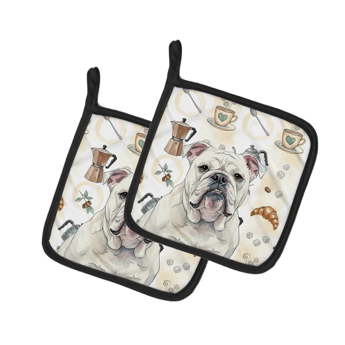 Picture of Carolines Treasures WDK7415PTHD 7.5 x 7.5 in. White English Bulldog Coffee Bar Pair of Pot Holders