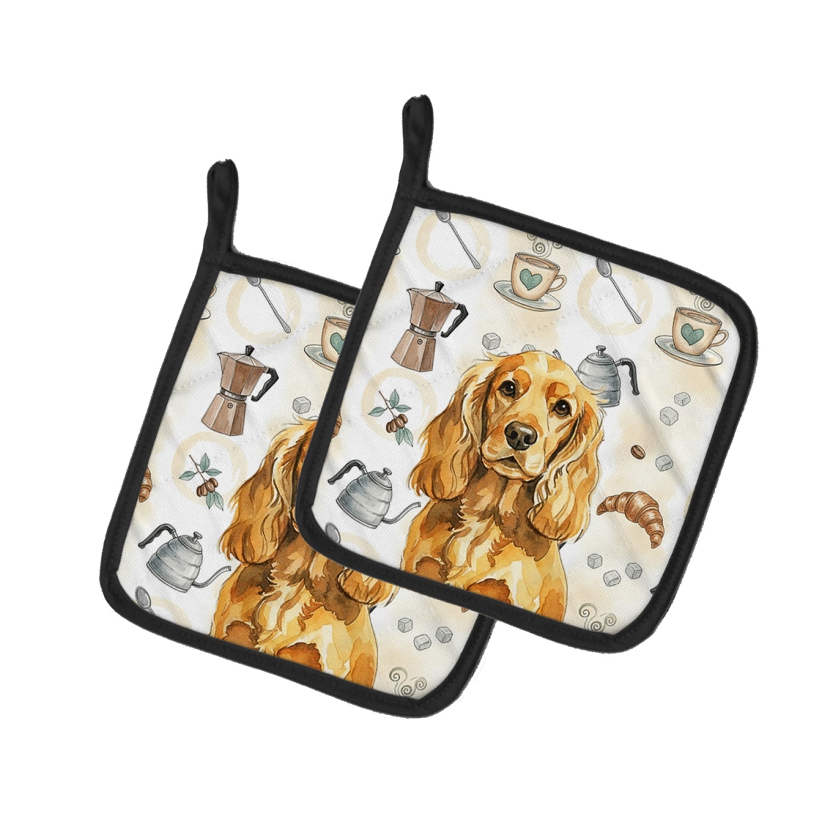 Picture of Carolines Treasures WDK7418PTHD 7.5 x 7.5 in. Golden English Cocker Spaniel Coffee Bar Pair of Pot Holders